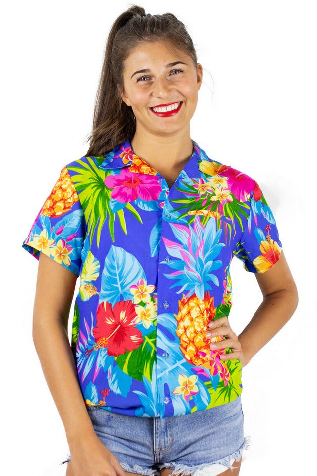 King Kameha Hawaiihemd Pineapple Funky Hawaiibluse Damen Kurzarm Front-Tasche Stylish von King Kameha