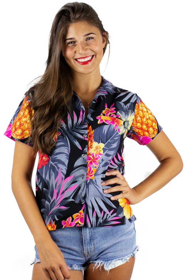 King Kameha Hawaiihemd Pineapple Funky Hawaiibluse Damen Kurzarm Front-Tasche Stylish von King Kameha