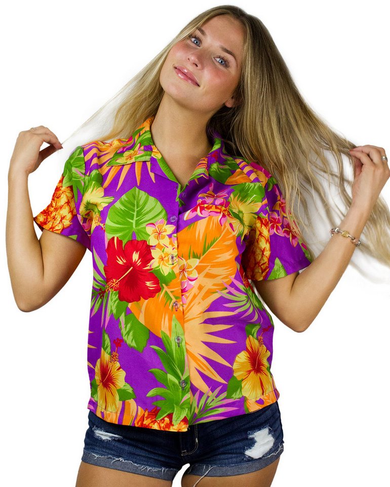 King Kameha Hawaiihemd Pineapple Funky Hawaiibluse Damen Kurzarm Front-Tasche Stylish von King Kameha