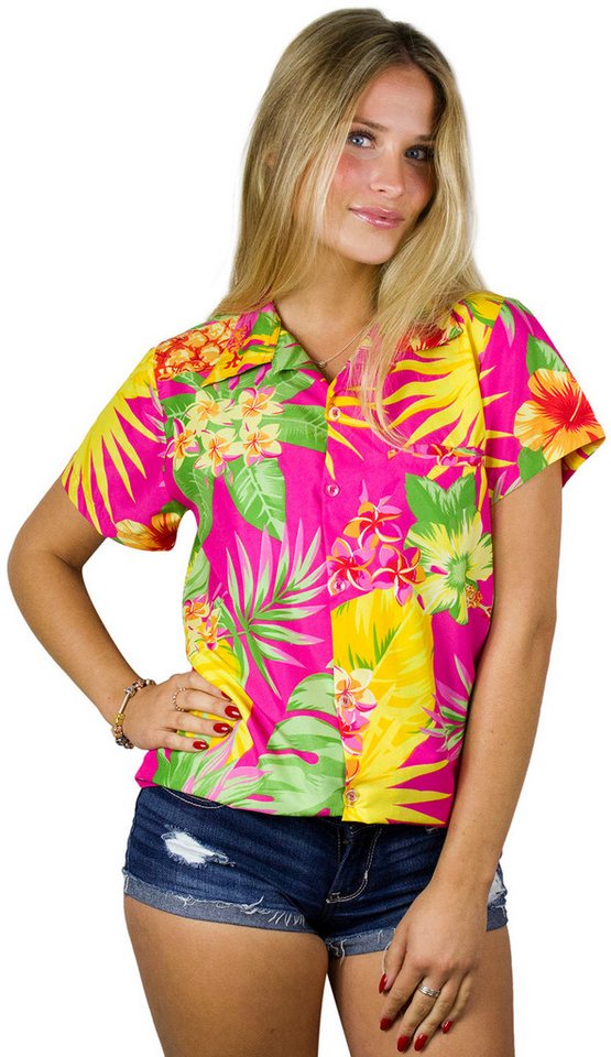 King Kameha Hawaiihemd Pineapple Funky Hawaiibluse Damen Kurzarm Front-Tasche Stylish von King Kameha