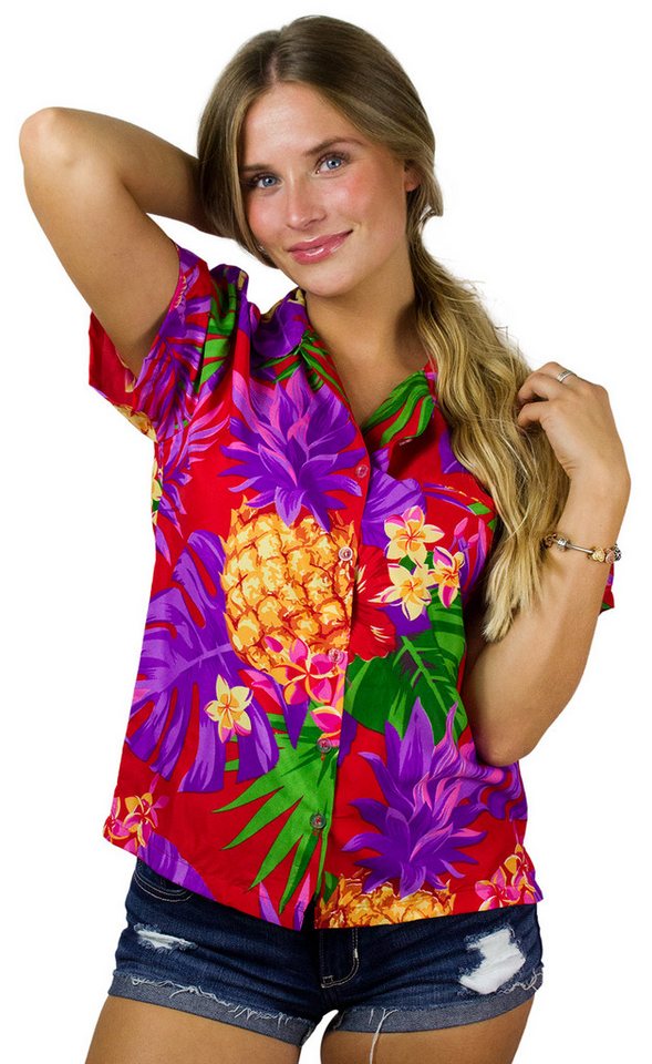 King Kameha Hawaiihemd Pineapple Funky Hawaiibluse Damen Kurzarm Front-Tasche Stylish von King Kameha