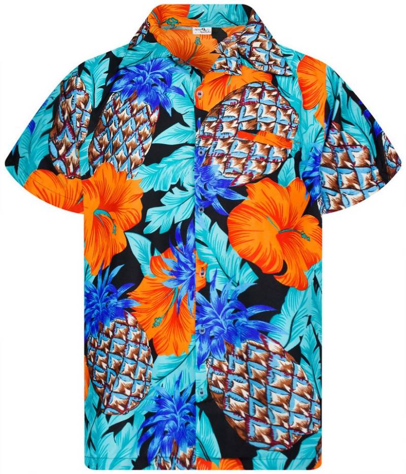 King Kameha Hawaiihemd Pineapple Hibiscus Funky Hawaii-Hemd Kurzarm Front-Tasche Unisex von King Kameha