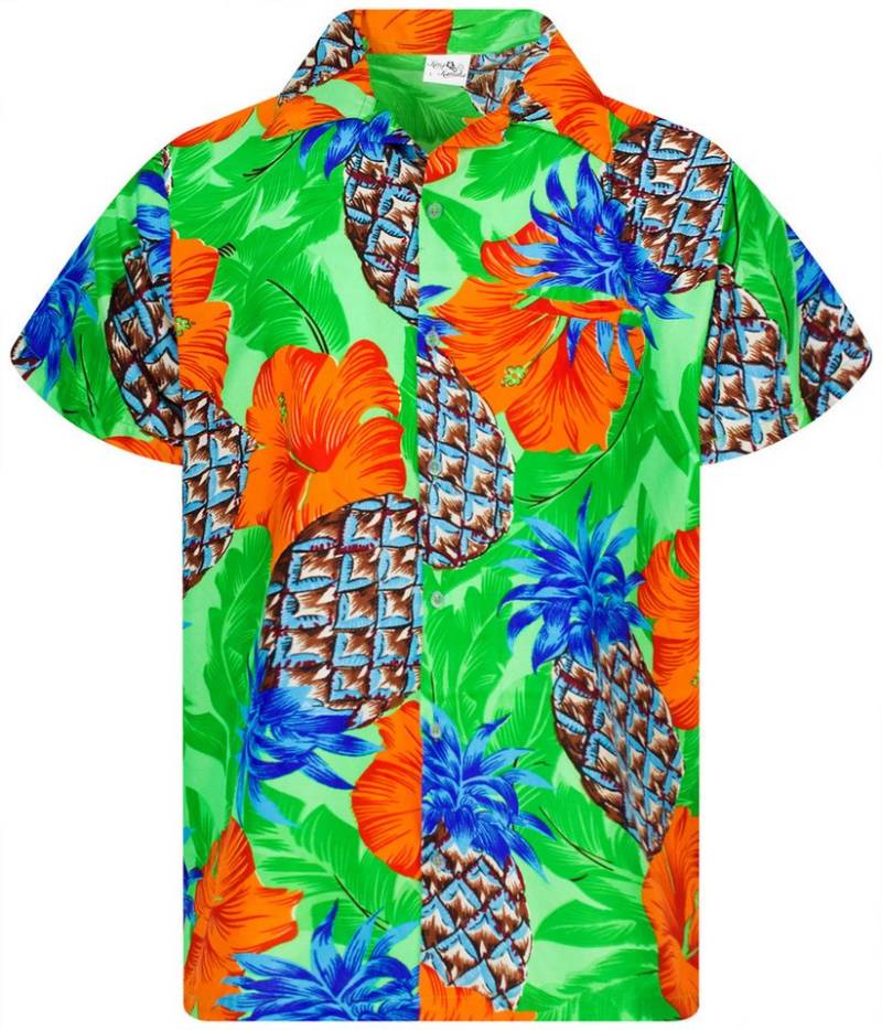 King Kameha Hawaiihemd Pineapple Hibiscus Funky Hawaii-Hemd Kurzarm Front-Tasche Unisex von King Kameha