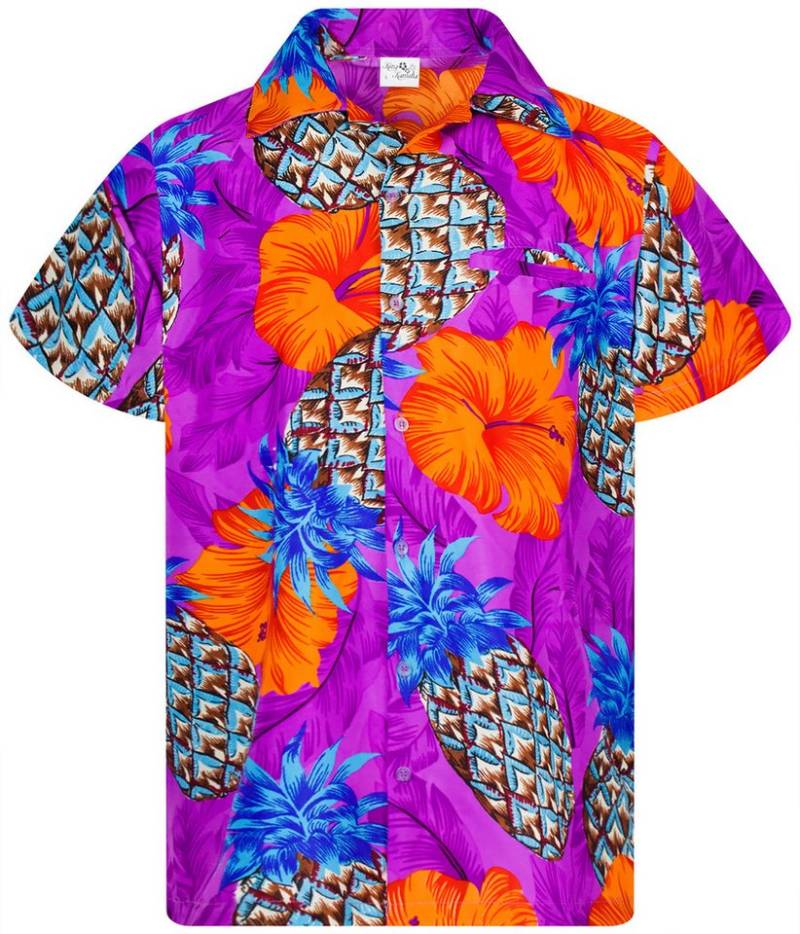King Kameha Hawaiihemd Pineapple Hibiscus Funky Hawaii-Hemd Kurzarm Front-Tasche Unisex von King Kameha