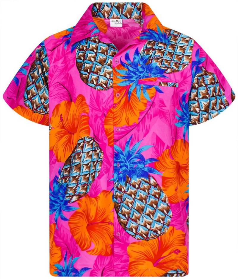 King Kameha Hawaiihemd Pineapple Hibiscus Funky Hawaii-Hemd Kurzarm Front-Tasche Unisex von King Kameha