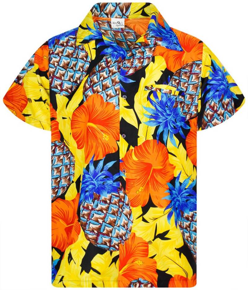 King Kameha Hawaiihemd Pineapple Hibiscus Funky Hawaii-Hemd Kurzarm Front-Tasche Unisex von King Kameha