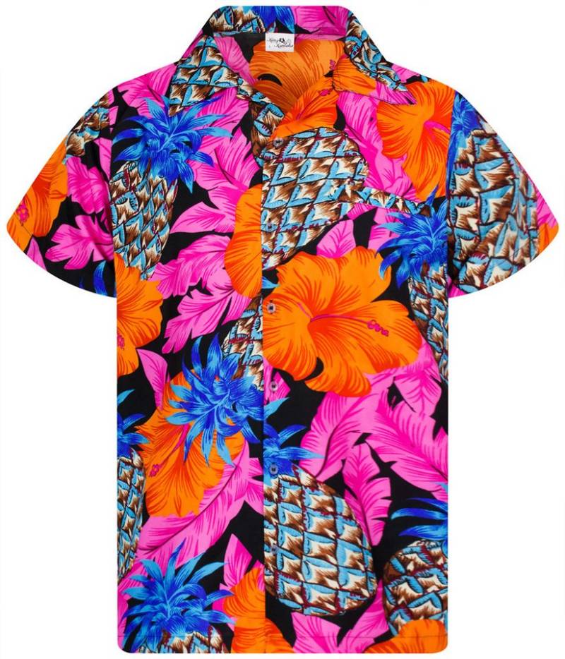 King Kameha Hawaiihemd Pineapple Hibiscus Funky Hawaii-Hemd Kurzarm Front-Tasche Unisex von King Kameha