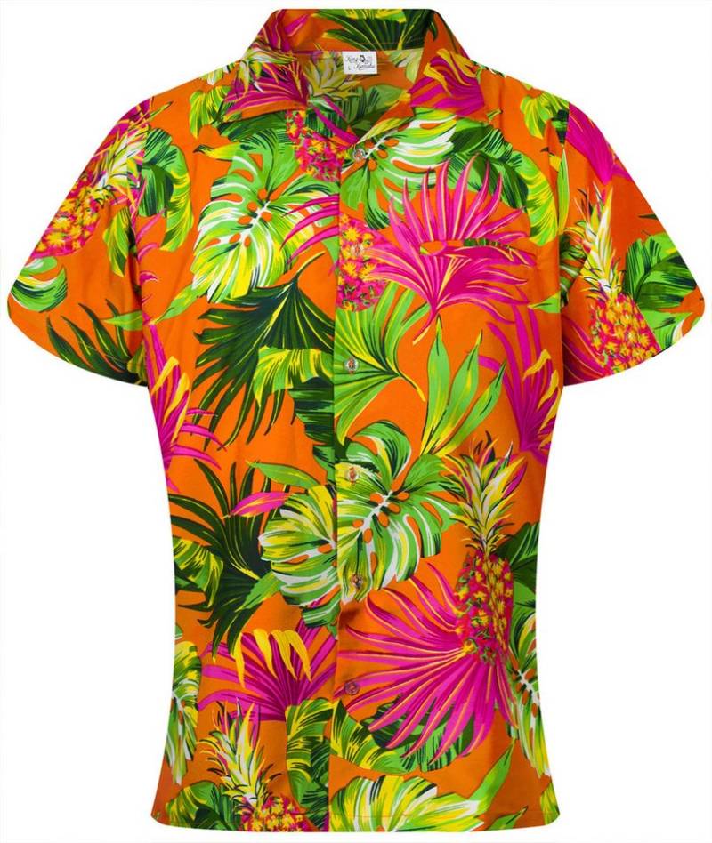 King Kameha Hawaiihemd Pineapple Leaves Funky Hawaiibluse Damen Kurzarm Front-Tasche Stylish von King Kameha