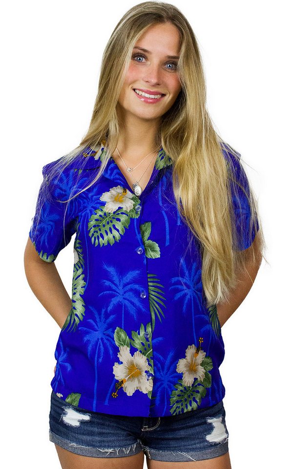 King Kameha Hawaiihemd Small Flower Funky Hawaiibluse Damen Kurzarm Front-Tasche Stylish von King Kameha