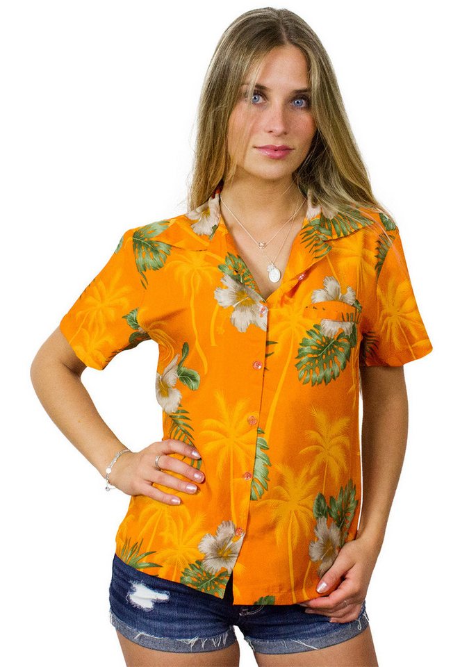 King Kameha Hawaiihemd Small Flower Funky Hawaiibluse Damen Kurzarm Front-Tasche Stylish von King Kameha