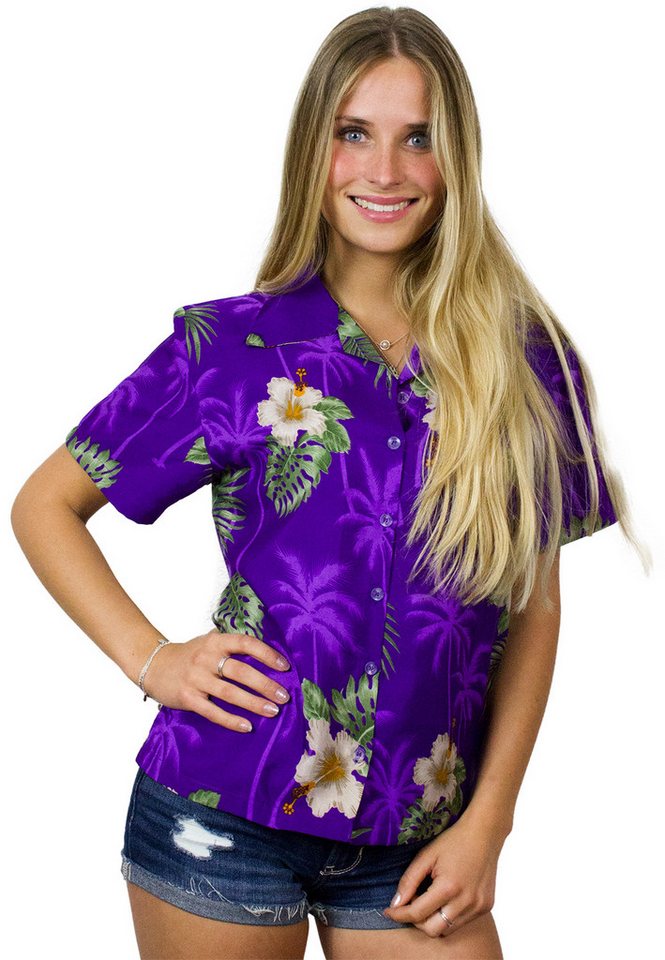 King Kameha Hawaiihemd Small Flower Funky Hawaiibluse Damen Kurzarm Front-Tasche Stylish von King Kameha