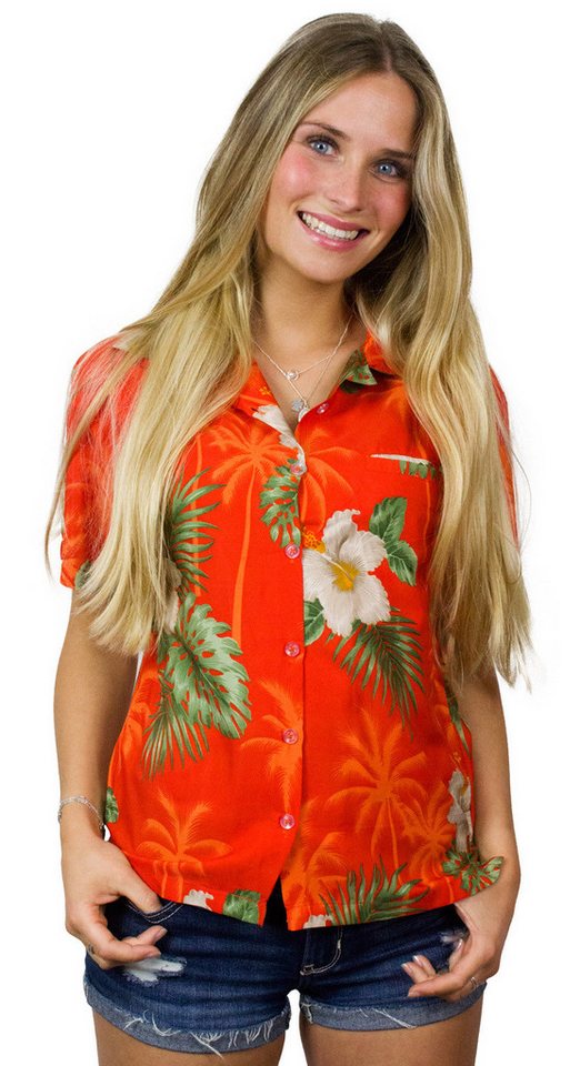 King Kameha Hawaiihemd Small Flower Funky Hawaiibluse Damen Kurzarm Front-Tasche Stylish von King Kameha