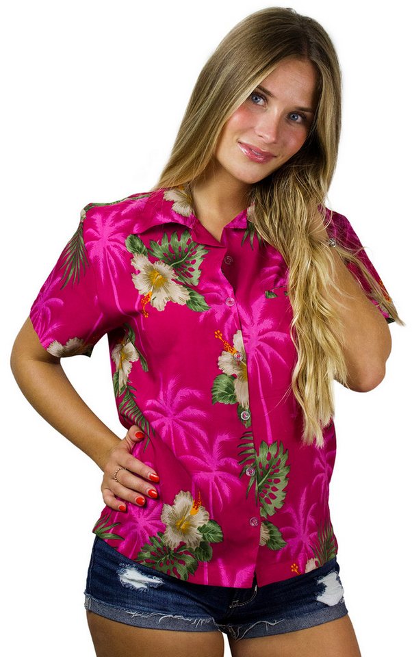 King Kameha Hawaiihemd Small Flower Funky Hawaiibluse Damen Kurzarm Front-Tasche Stylish von King Kameha