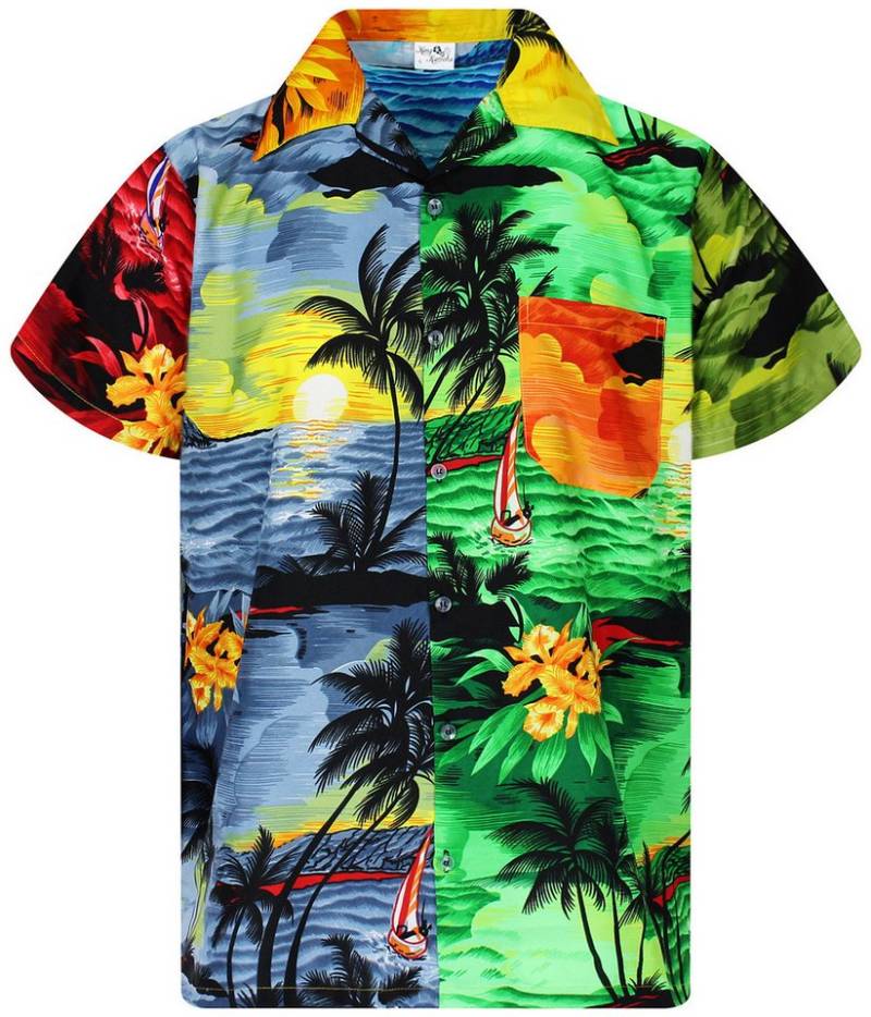 King Kameha Hawaiihemd Surf Funky Hawaii-Hemd Herren Kurzarm Front-Tasche Stylish Unisex von King Kameha
