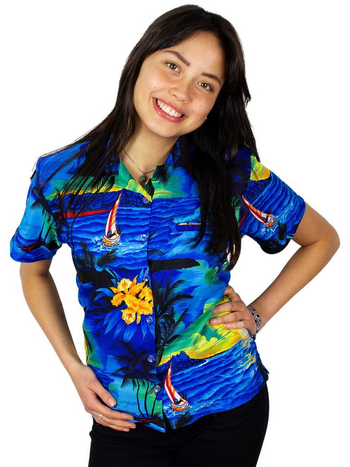 King Kameha Hawaiihemd Surf Funky Hawaiibluse Damen Kurzarm Front-Tasche Stylish von King Kameha