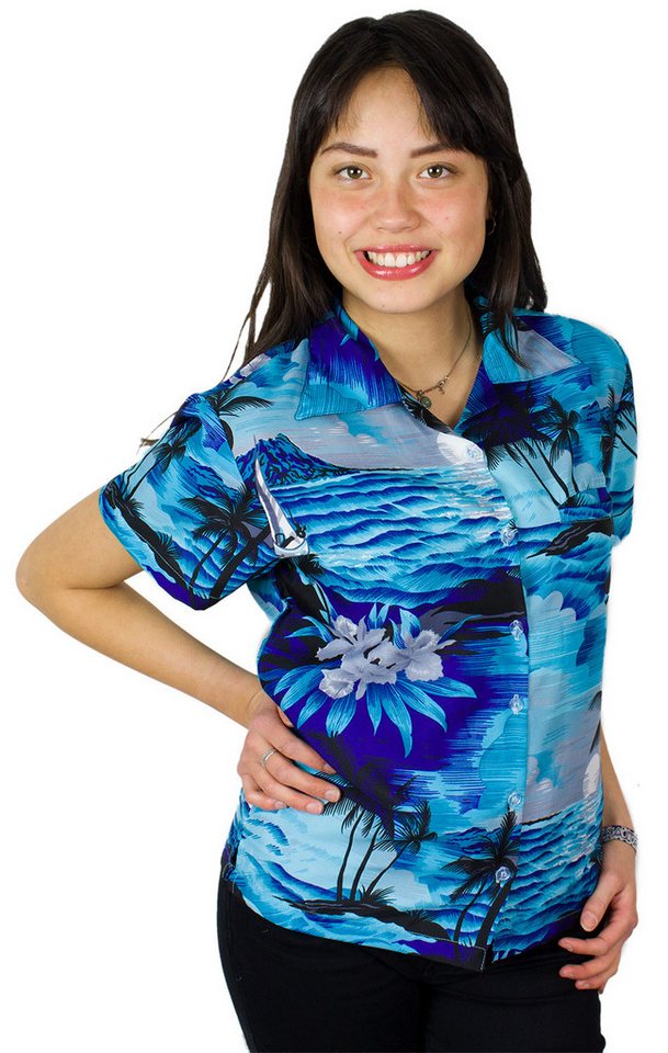 King Kameha Hawaiihemd Surf Funky Hawaiibluse Damen Kurzarm Front-Tasche Stylish von King Kameha