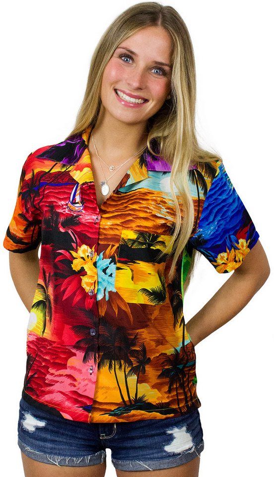 King Kameha Hawaiihemd Surf Funky Hawaiibluse Damen Kurzarm Front-Tasche Stylish von King Kameha