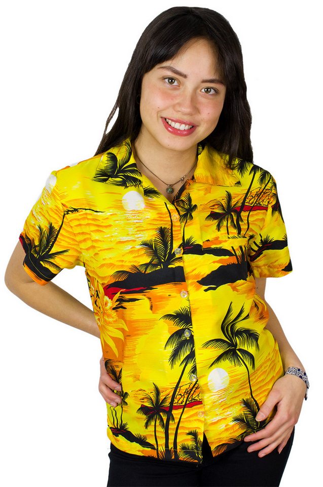 King Kameha Hawaiihemd Surf Funky Hawaiibluse Damen Kurzarm Front-Tasche Stylish von King Kameha