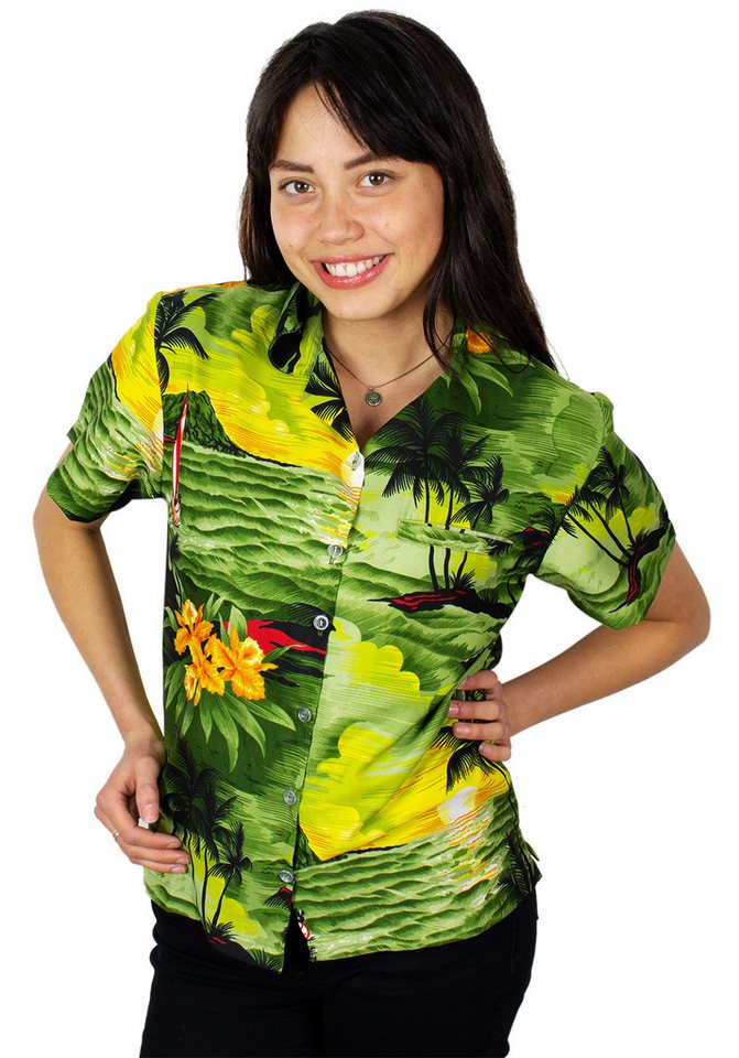 King Kameha Hawaiihemd Surf Funky Hawaiibluse Damen Kurzarm Front-Tasche Stylish von King Kameha