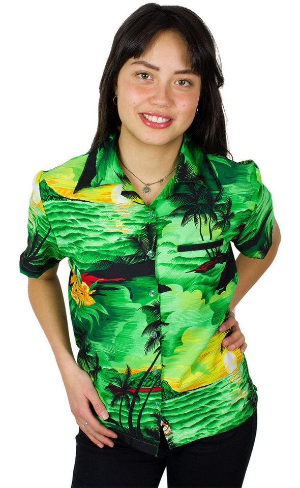 King Kameha Hawaiihemd Surf Funky Hawaiibluse Damen Kurzarm Front-Tasche Stylish von King Kameha