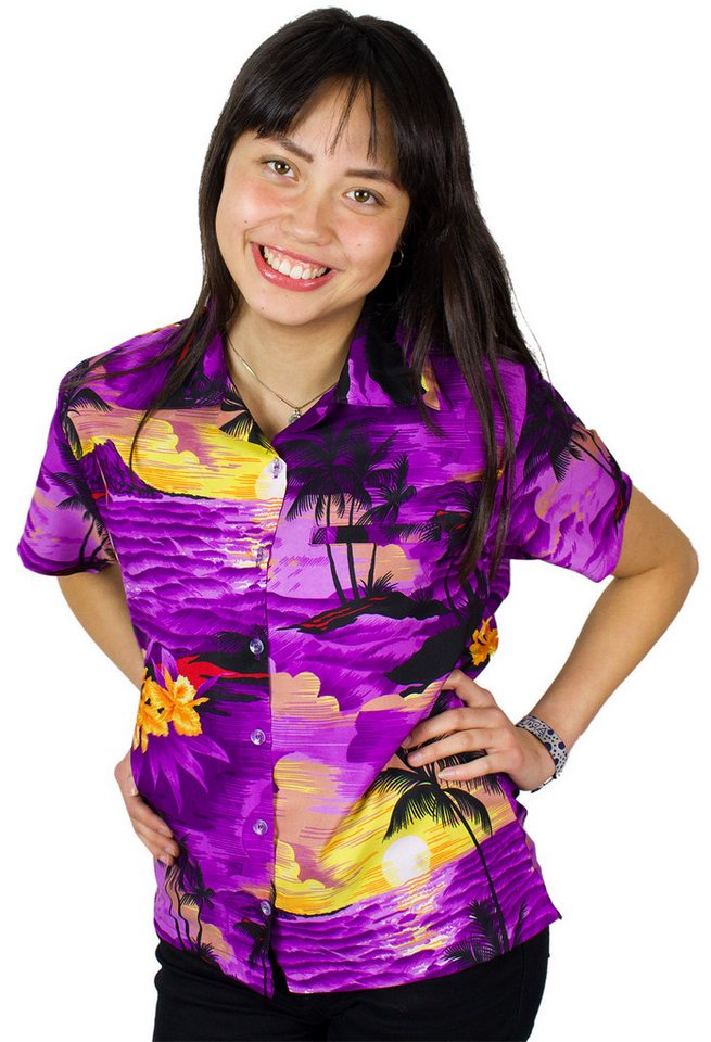King Kameha Hawaiihemd Surf Funky Hawaiibluse Damen Kurzarm Front-Tasche Stylish von King Kameha