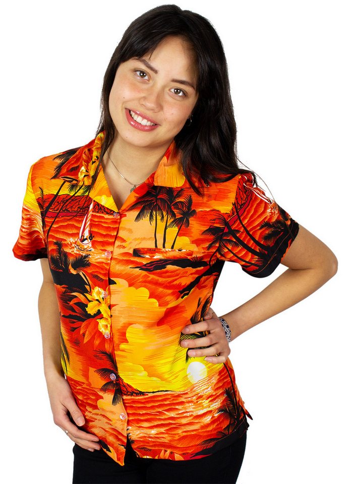King Kameha Hawaiihemd Surf Funky Hawaiibluse Damen Kurzarm Front-Tasche Stylish von King Kameha