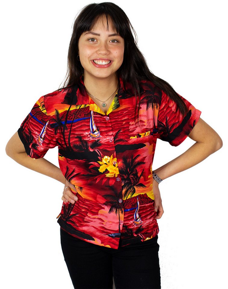 King Kameha Hawaiihemd Surf Funky Hawaiibluse Damen Kurzarm Front-Tasche Stylish von King Kameha