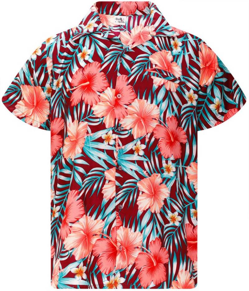 King Kameha Hawaiihemd Tropical Hibiscus Funky Hawaii-Hemd Kurzarm Front-Tasche Unisex von King Kameha