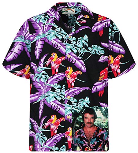 King Kameha Original Hawaiihemd, Magnum, Kurzarm, Tom Selleck Print, Schwarz, 4XL von King Kameha