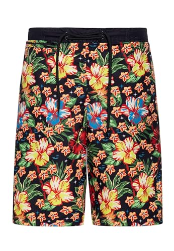 King Kerosin Herren Badeshorts · Badehosen · Swim · Trunks · Bademode · Tiki · Hawaii · Exotisch · Retro · Vintage · Floral · 50s · Schnell Trocknend · Knielang · Hula Girl von King Kerosin