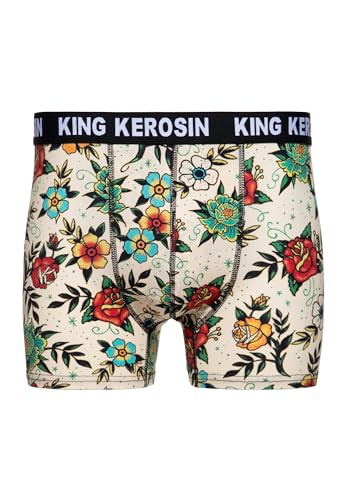 King Kerosin Herren Boxershorts · Unterwäsche · Vintage · Retroshorts · Unterhosen Männer Mit Stretch · Elastisch · Baumwolle · Retro · Oldschool · Tattoo · Tattoo Flowers von King Kerosin
