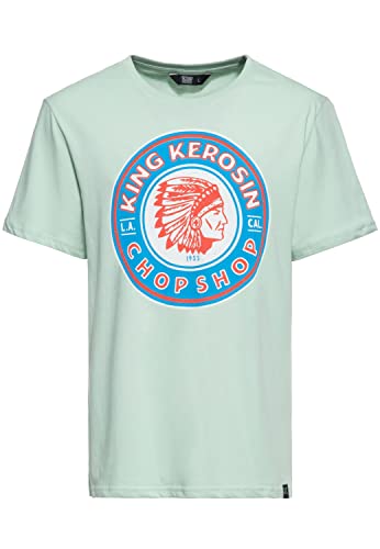 King Kerosin Herren Classic T-Shirt Kurzarm Shirt Basic Shirt Regular Fit Front-Print Retro Vintage Rockabilly Reine Baumwolle Indian California Chop Shop von King Kerosin