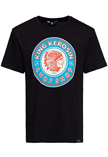 King Kerosin Herren Classic T-Shirt | Kurzarm Shirt | Basic Shirt | Regular Fit | Front-Print | Retro | Vintage | Rockabilly | Reine Baumwolle | Indian | California Chop Shop von King Kerosin