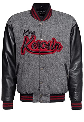 King Kerosin Herren College Jacke | Regular Fit | Stickereien | Reine Wolle | Reines Leder | Fischgrat von King Kerosin