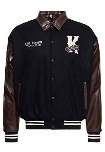 King Kerosin Herren College Jacke Sweat Jacke Baseball Jacke Regular Fit Kontrast Stickerei Lederärmel Lederkragen Pharaos von King Kerosin
