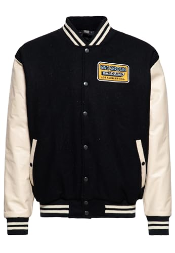 King Kerosin Herren College Jacke Winterjacke Langarm Wolljacke Lederärmel Stickerei Pickup Truck Vintage Retro 50S Rockabilly Pickup von King Kerosin