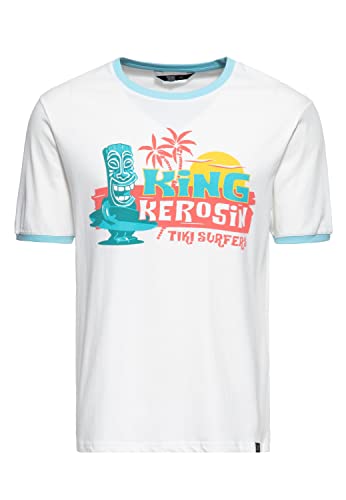 King Kerosin Herren Contrast T-Shirt | Kurzarm Shirt | Basic Shirt | Regular Fit | Front-Print | Retro | Vintage | Rockabilly | Hawaii Design Tiki Surfers von King Kerosin