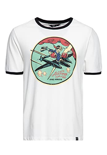 King Kerosin Herren Contrast T-Shirt | Kurzarm Shirt | Basic Shirt | Regular Fit | Front-Print | Retro | Vintage | Rockabilly | Old School Airforce 42 von King Kerosin