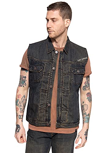 King Kerosin Herren Denim Weste | Reine Baumwolle | Waschung | Straight Fit Motor State von King Kerosin