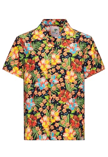 King Kerosin Herren Hawaii Hemd · Hawaiian · Shirt · Tiki · Hula · Tropical · Hibiskus ·floral · Retro · Vintage · Rockabilly · 50s · Kurzarm · Reverskragen · Hula Girl von King Kerosin