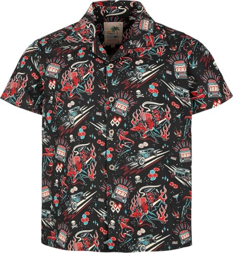 King Kerosin Rockabilly Devil Hawaii Shirt Männer Kurzarmhemd schwarz XL von King Kerosin