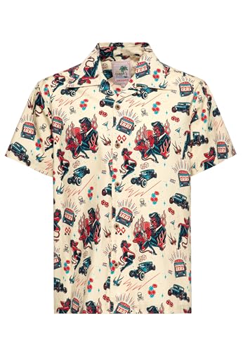 King Kerosin Herren Hawaii Hemd · Hawaiian Shirt · Rockabilly · 50s · Pinup · Vegas · Casino · Hotrod · Devil · Vintage · Retro · Kurzarm · Reverskragen · Biker · Trucker · Rockabilly Devil von King Kerosin