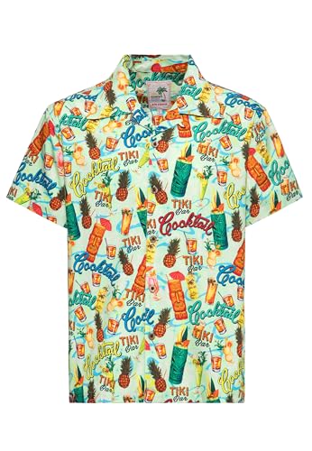 King Kerosin Herren Hawaiihemd · Hawaiian · Shirt · Kurzarm · Reverskragen · Print · Vintage · Retro · Tiki · Aloha · Rockabilly · 50s · Bio-Baumwolle · Tiki Cocktails von King Kerosin