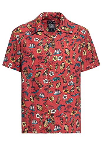 King Kerosin Herren Hemd Alloverprint Printhemd Hawaiian Shirt Kurzarm Hawaiihemd Kurzarm-Hemd Tropical von King Kerosin