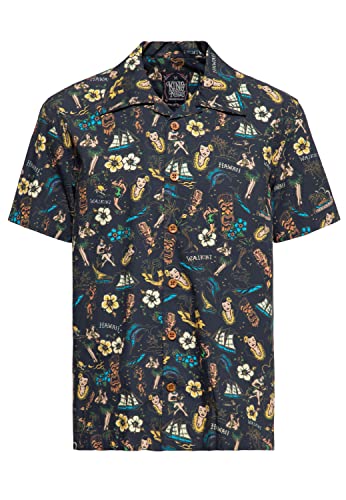 King Kerosin Herren Hemd Alloverprint Printhemd Hawaiian Shirt Kurzarm Hawaiihemd Kurzarm-Hemd Tropical von King Kerosin