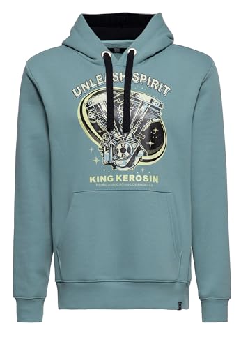 King Kerosin Herren Hoodie Kapuzensweater Kapuzenpullover Langarm Kängurutasche Biker Motorrad Vintage Retro Unleash Spirit von King Kerosin