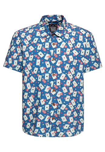 King Kerosin Herren Kurzarm Hemd Business Hemd Freizeithemd Las Vegas Casino Spielkarten Poker Chips Rockabilly Vintage Retro Hemd Casino von King Kerosin