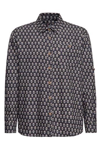 King Kerosin Herren Langarm-Hemd Allover-Design Verstellbare Arme Kentkragen Rockabilly 50S Vintage Retro Freizeithemd Dia De Los Muertos Mexico Calavera von King Kerosin