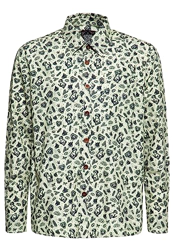 King Kerosin Herren Langarm Hemd Allover Print Strandmode Sommerhemd Retro Vintage von King Kerosin