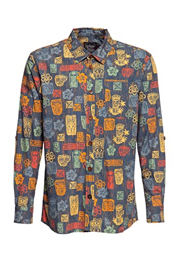 King Kerosin Herren Langarm Hemd Hawaii Hemd Hawaii Allover Print Tiki Stil Vintage Retro Bio-Baumwolle Organic Cotton Tiki's von King Kerosin